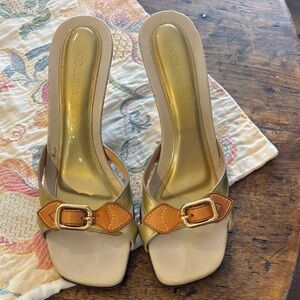 Louis Vuitton Gold and Tan Heeled Sandals